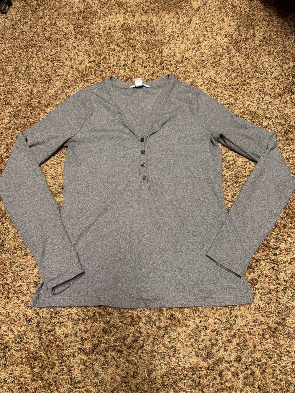 Athleta Heather Gray Ribbed Long Sleeve Henley Top - Medium